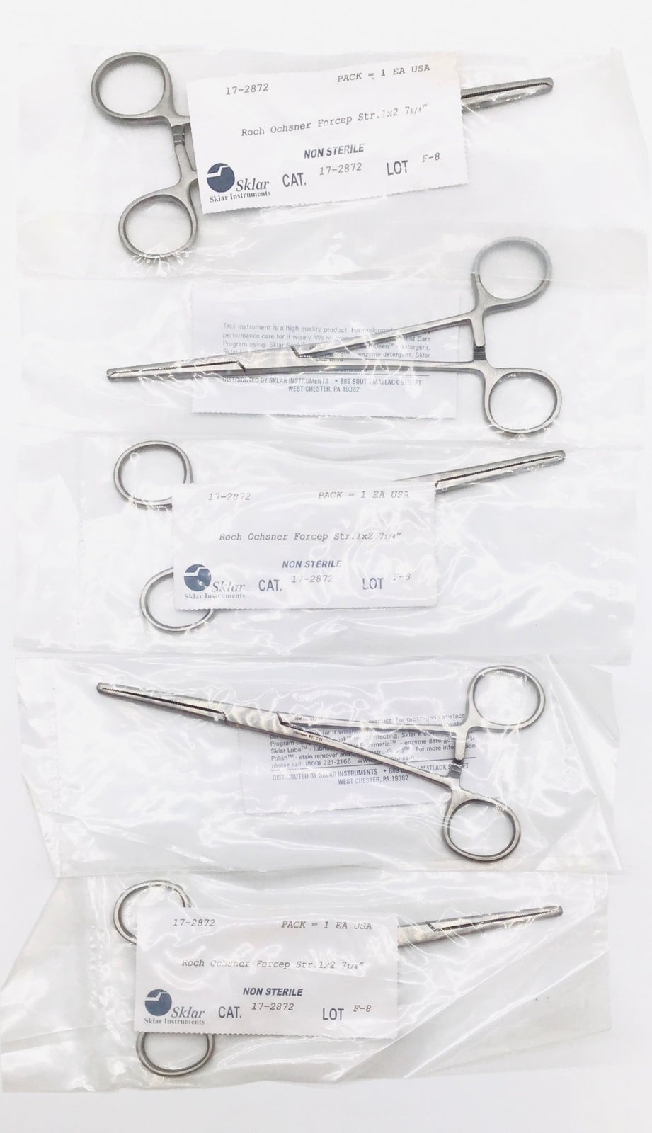 Sklar 17-2872 Rochester Ochsner 1x2 Forceps Straight 7-1/4" - LOT of 5 - NEW