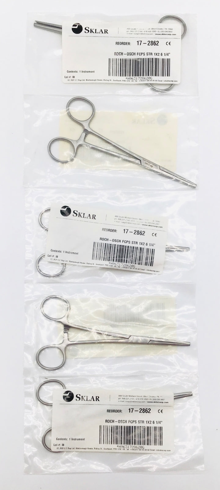 Sklar 17-2862 Rochester Ochsner 1x2 Forceps Straight 6-1/4" - LOT of 5 - NEW