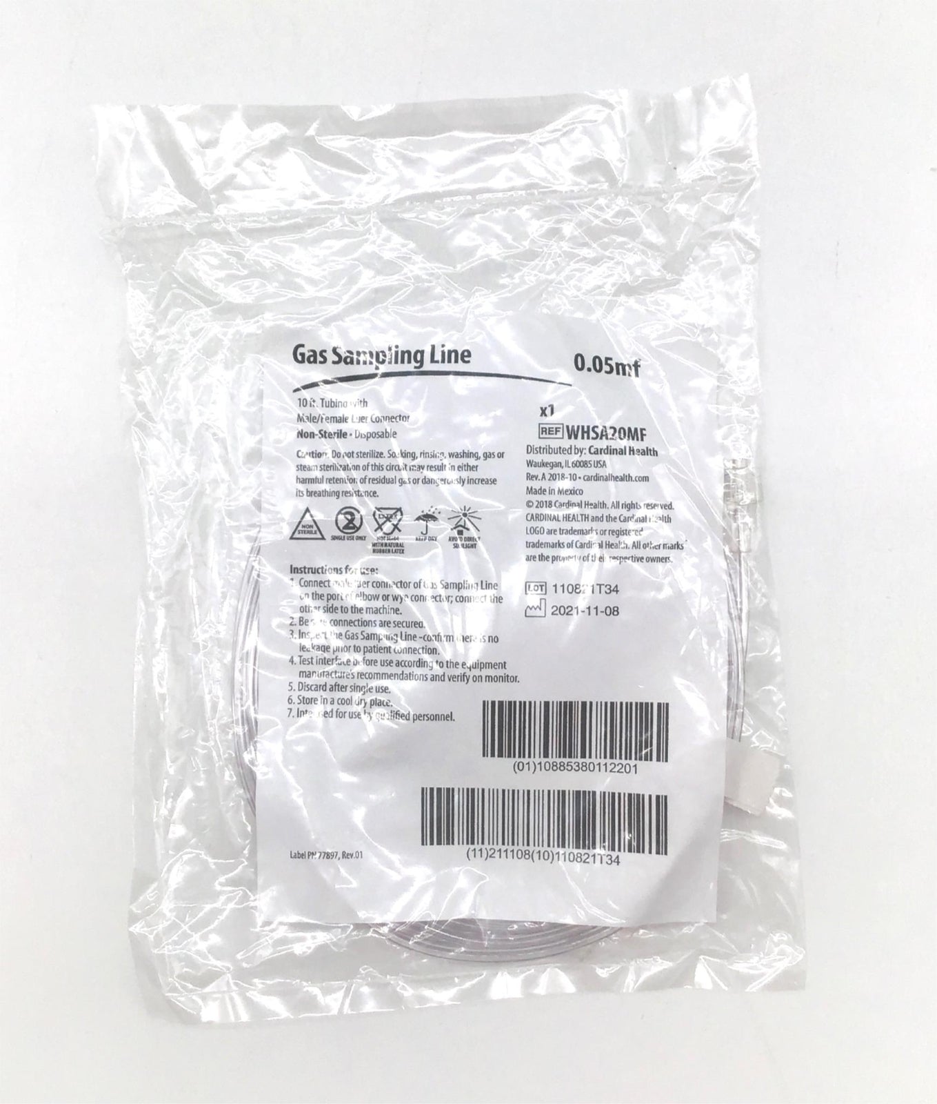 Cardinal Health WHSA20MF Gas Sampling Line - Box of 50 - NEW