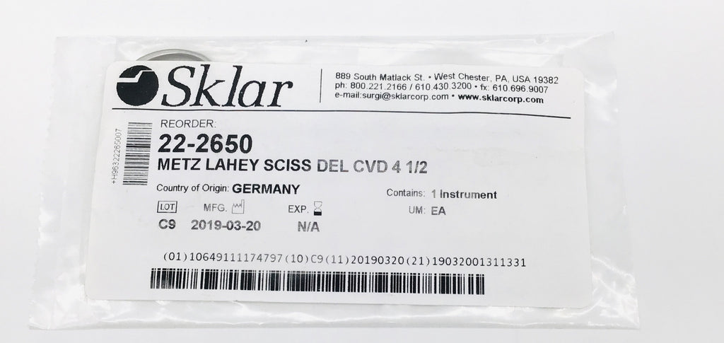 Sklar 22-2650 Metzenbaum Lahey Scissors Delicate Curved 4-1/2" - LOT of 2