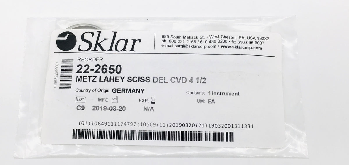 Sklar 22-2650 Metzenbaum Lahey Scissors Delicate Curved 4-1/2" - LOT of 2