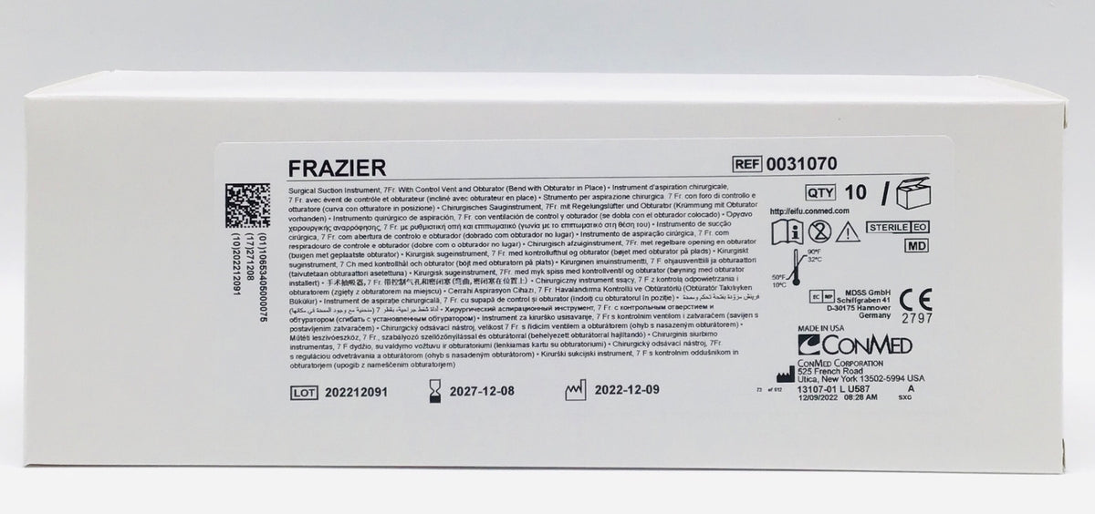 Conmed 0031070 Frazier Suction 7Fr - Box of 10 - NEW