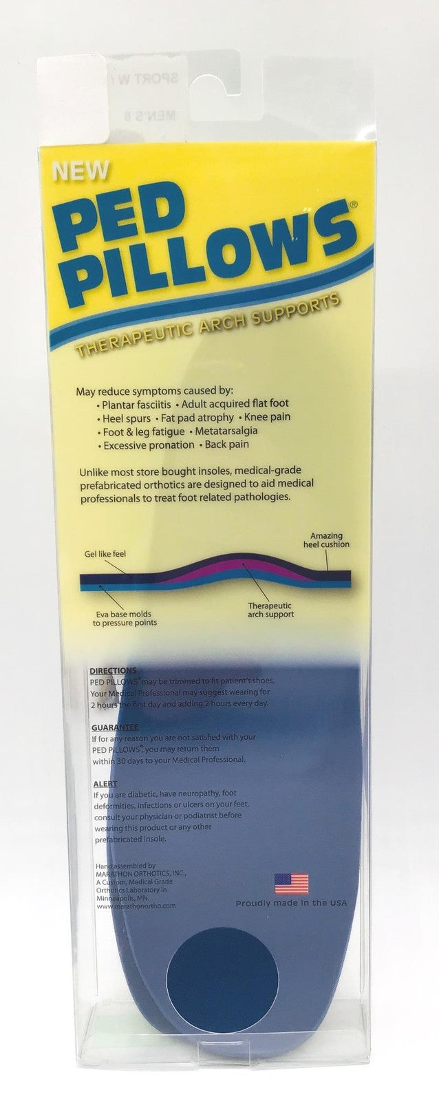 Ped Pillows Therapeutic Arch Supports Medical Grade Men's Size 8 - NEW