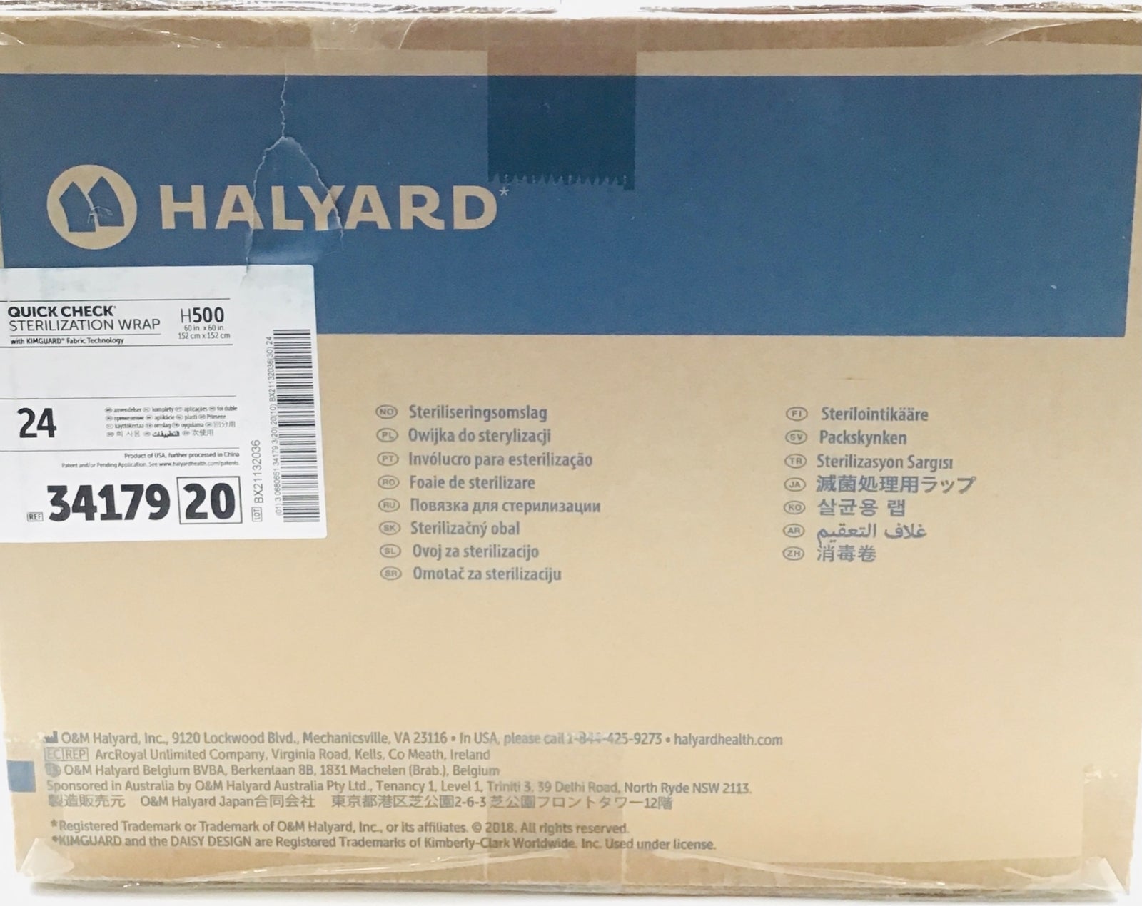 Halyard 34179 KimGuard One-Step Quick Check H500 Sterilization Wrap - Case of 24