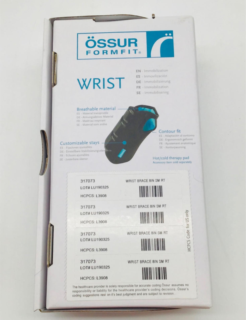 Ossur 317073 FormFit Wrist Brace 8" Small Right - NEW